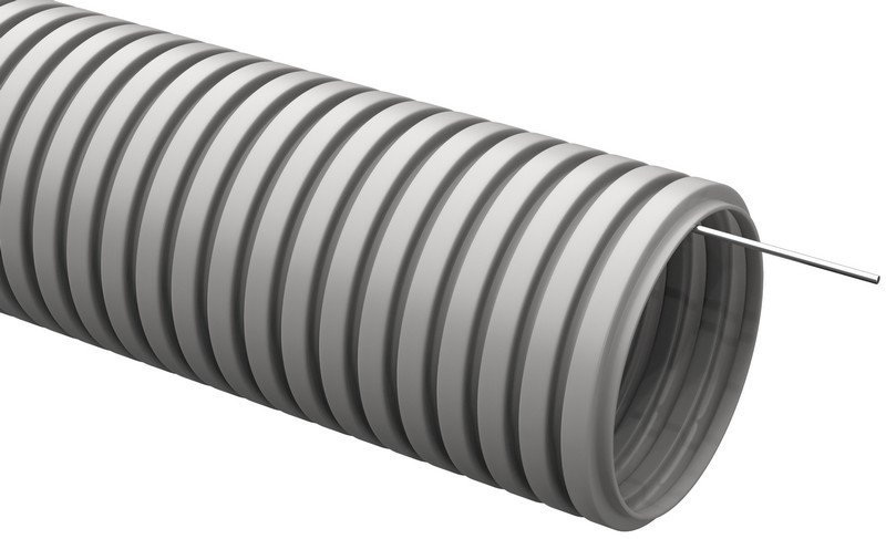 Труба гофрированная ПВХ с протяжкой (d20мм, уп.100м) Elasta IEK CTG20-20-K41-100I серая 146131